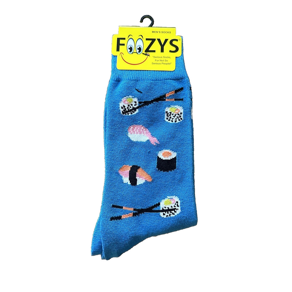 Foozys Blue Sushi Pattern Crew Socks Mens One Size New